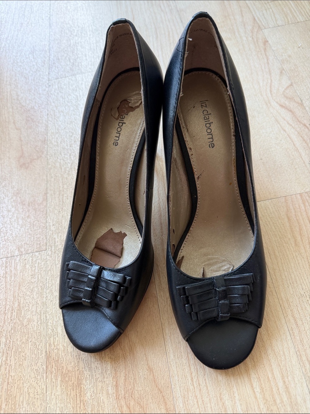 Liz Claiborne Black Peep-Toe Pumps with Bow Detail